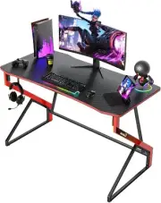 Simple Gaming Desk Z Shaped 40 inch Gamer Workstation, Home Computer Carbon Fibe
