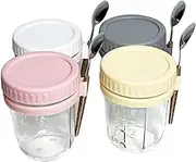 4 Pack Overnight Oats Jars with Lids and Spoons, Leak Proof, 12 oz Overnight Oats Container, Mason Jars with Lid, Overnight Glass Jar with Lid for Fruit, Milk, Cereal