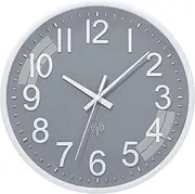 ACCSHINE Radio-Controlled Wall Clock Without Ticking Noise, Silent, 30 cm, Quartz, Battery-Operated, Large Wall Clock, Easy to Read for Room, Home, Kitchen, Bedroom, Office, School (Grey)
