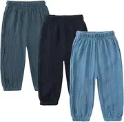 [GFQLONG] 3 Pack Toddler Boy Girl Casual Basic Plain Soft Trousers Baby Summer Fall Comfy Cotton Linen Bloomers Pants, A-3pc-black, 3-4 Years