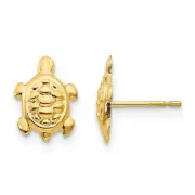 Madi K Kid's Earrings 14k Yellow Gold Turtle Post Button, 12 x 8 mm