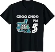 [X.Style] Kids Choo Choo I'm Five Train 5th Birthday ds947 T-Shirt (S) Black
