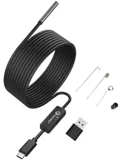 USB Endoscope for OTG Android Phone, Computer, 5.5 Mm Borescope Inspection Snake Camera Waterproof with USB, Type C, 16.4FT Semi-Rigid Cord with 6 LED Lights, Compatible with Windows PC, Macbook