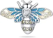 [Generic] M&S Bee Charm Crystal Heart Silicone Stopper Charm Bead Pendant, 925 Sterling Silver Dangle Charm, Compatible With Pandora & European Bracelet �, Metal, Crystal