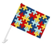 Autism Awareness Puzzle Pieces Car Flag with Pole