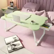 SOGA 2X Green Portable Bed Table Adjustable Folding Mini Desk With Mini Drawer and Cup-Holder Home Decor