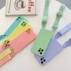 Crossbody Liquid Silicone Soft Phone Case For iPhone 11 12 13 Pro Max XR 7 8 SE