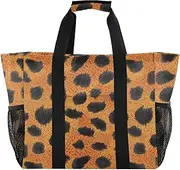 [sanluoli] Tote Foldable Beach Bags Water Resistant with Handles Laundry Totes, Orange Leopard Print, 1 size