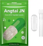 AngtaiJN Empty Vegan Capsules, 1 (Pack of 500), Empty Capsules for Filling with 2 Micro Spoons, DIY Capsule Cases for Capsule Filler, Size 1