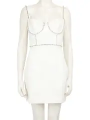 White Crystal Trim Mini Dress