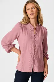 Conversations Top Full Length Sleeve in Pink Dusty Rose Cotton 8