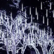 Christmas Meteor Shower Lights 8 Tube 288 LEDs Solar Powered Lights Christmas Decoration Lamps Meteor Shower Rain Lights for Christmas Holiday Party Home Patio Party -White