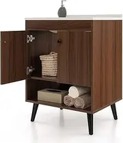 Giantex 63.5cm Under Sink Bathroom Cabinet, Vanity Unit Under Sink Cabinet with Doors, Open Shelf, Vessel Sink Combo Bathroom Storage(Walnut)
