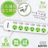 在飛比找PChome24h購物優惠-【KINYO】9呎2.7M 3P6開6插安全延長線(CW36