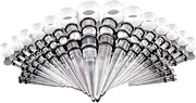 [ele ELEOPTION] Fashionable Ear Gauge Stretching Kit 14G-00G for Women Men Silicone Tunnels Acrylic Tapers and Ear Gauge Plugs Set Eyelet Ear Stretching Piercing Set, 50Pcs