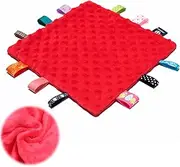 Elkuaie Soft Plush Safety Cover, Comfort Blanket, Red Blanket, Baby Safety Blanket, Suitable for Boys Girls Children Toddler Gift, 25x25 cm
