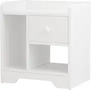 Artiss Bedside Table with 1 Drawer Open Shelves, Rounded Corner Nightstand Side End Table - Metal Knob Storage Cabinet for Bedroom/Living Room/Home/Office, Easy to Assemble, White
