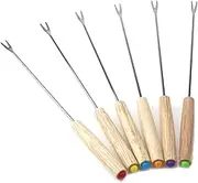 Crapyt Fondue Forks with Wooden Handle Heat-resisted Assorted Color 6 PCS for Barbecue Roasting Sticks Picnic Cheese Chocolate Fountain Fondue Hot Pot Marshmallow Fruit Meat