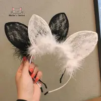 在飛比找蝦皮購物優惠-🚚Cute lace cat ear hoop female