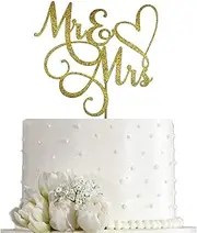 Gold Glitter Mr & Mrs Cake Topper - Wedding, Engagement, Wedding Anniversary Cake Toppers Decorations