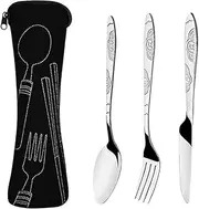 FRAINBOWZ Portable Stainless Steel Flatware Set,Stainless Steel Flatware Camping Utensil Set with Neoprene Bag Travel Cutlery Set for Outdoor Travel Picnic Office School Lunch Box（Black）