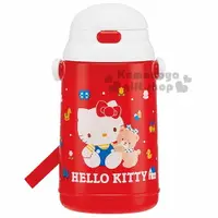 在飛比找樂天市場購物網優惠-小禮堂 Hello Kitty 彈跳吸管水壺《紅.坐姿.小熊