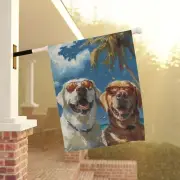 White and Yellow Labrador Retriever Summer Yard Flag, White Lab Dog Garden Decor