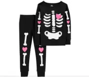 Baby Toddler Girls Carter's Halloween Skeleton Cotton Pajamas GLOW IN THE DARK
