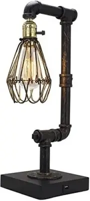 Industrial Pipe Style Table Desk Lamp - Includes Modern Edison Bulb - 19" H (BK)