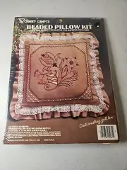 Vintage Vogart Embroidery Kit Jacobean Flowers Beaded Pillow Kit 14" x 14"