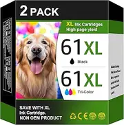 61XL Ink Cartridges Combo Pack Remanufactured for Hp 61 Ink Cartridge Works for HP Envy 4500 5530 4532 2540 2541 OfficeJet 1510 4630 4635 DeskJet 1000 1010 Printer (1 Black 1 Color)