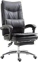 KJLY Managerial Executive Office Chair,Ergonomic Computer Gaming Chair Desk Chairs with Footrest and Linkage Armrest,Leather Chair (Color : Black)