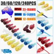 30/240pcs Spade T-Tap Quick Splice Crimp Terminals Kit Cable Wire Connectors Set
