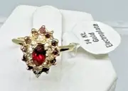 UNCAS Vintage Cocktail Cluster Ring 14k Gold HGE NOS/NWT Sz4 Ruby Red/Clear Cz's