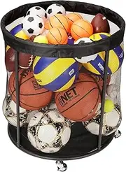 Soccer Mesh Equipment Ball Cart – Ball Storage Organizer for Basketballs, Volleyballs, Soccer Balls – Garage Organizer Rack with Storage Net for Sporting Accessories