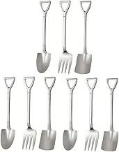 PHENOFICE 9pcs Stainless Steel Shovel Shape Spoons and Forks Small Dessert Serving Utensils for Fruit Cake and Ice Creative Design Safe and Kitchen Cutlery