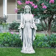 BESBLEE Virgin Mary Statue 29.9 Tall Religious Large Garden Art Decor Blessed Mother Outdoor Statue in Magnesium Oxide Stone for Yard, Patio, Lawn, Hallway, Gray