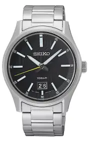 Seiko Mens Wrist Band Watch Large Date Steel/Black SUR535P1
