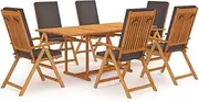 7 Piece Garden Dining Set with Cushions Solid Teak Wood Grey, Conversation Sets