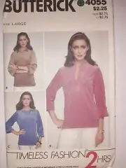Pullover Loose Fitting Top Velour Large L Butterick Sewing Pattern 4055 VTG UC