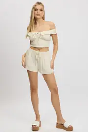 Beige Shorts Elasticated Waist - Size 12M, Women's Shorts