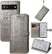 Compatible with Google Pixel 6a 5G 2022 Shockproof Cat Dog Pattern Leather Case Magnetic Flip Back Cover Credit Card Holder Slot Kickstand Wallet Case for Google Pixel 6a