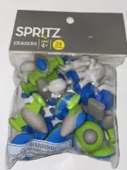 Spritz 24 Count Erasers Blue/Green Outer Space UFO Robots Astronauts Spaceship