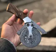 Personalized Damascus Pizza Cutter, Hand Forged Custom Pizza Slicer, Bread...