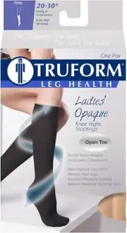 Truform 20-30 mmHg Opaque Ladies' Knee High Compression Stockings Open Toe Large
