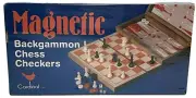 Vintage Travel Magnetic Folding Chess Checkers & Backgammon Set Vacation Fun!