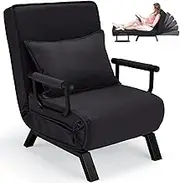Buymoth Convertible Bed Sleeper Chair 3 in 1 Chaise Lounge w/6 Adjustable Positions Folding Sofa Recliner Chair for Living Room, Study Room, Office, Black