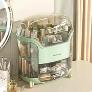 Furb Makeup Organizers, Cosmetic Box Waterproof Makeup Organizer and Storage for Jewellery Vanity with Drawers Dustproof Cover Large Capacity for Bedroom, Bathroom, Makeup Table Green