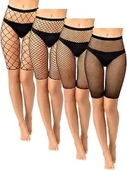 [Newcotte] 4 Pcs Fishnet Shorts High Waisted Mesh Short Leggings See Through Fishnet Tights Cover up Shorts for Women