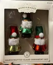 Target Wondershop Handcrafted Christmas Glass Elf Gnome Ornament Set Of 3 New